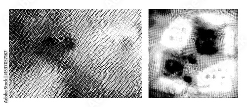 Vector Dot-patterned portrait depicts a human face with contrasting shades.