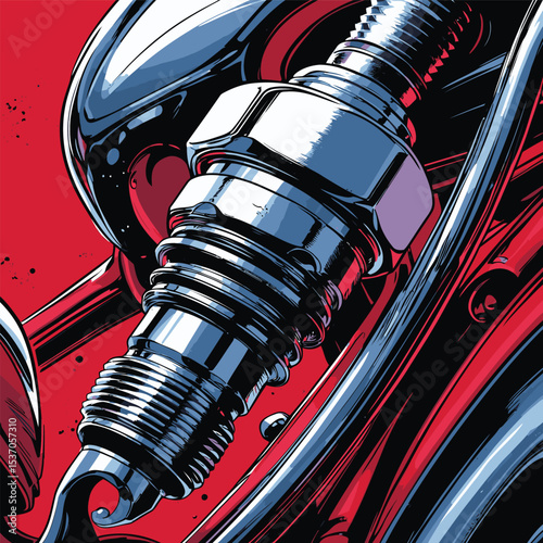 comic book style motorcycle spark plug illustration
