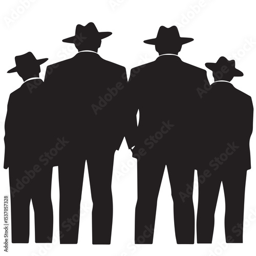 Four men in suits and hats standing together