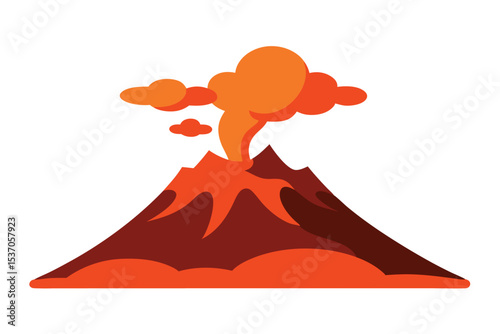 Depicts Cartoon Volcano Erupting with Smoke on a White Background