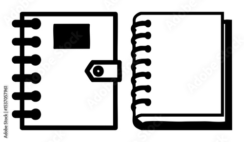 Vector Open notebooks with spiral bindings and pocket illustrate stationery concepts.
