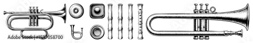 Vector Vintage brass musical instruments collection .