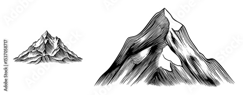 Vector Two detailed mountain illustrations showcase rugged textured peaks.