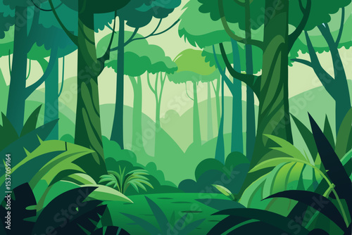Lush Green Forest Landscape with Dense Vegetation and Verdant Trees Art