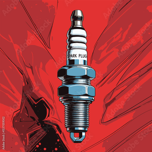 comic book style motorcycle spark plug illustration