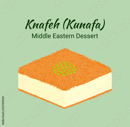 Knafeh or Kunafa Middle Eastern Dessert Flat Design