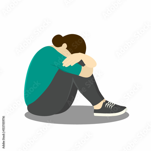 Non-confident woman. Anxiety girl. Opinion and the pressure of society. Shame. Flat vector illustration.