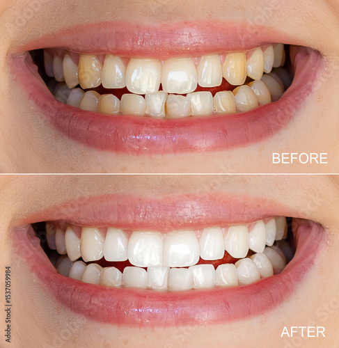 Comparison of teeth before and after a whitening treatment for brighter smiles