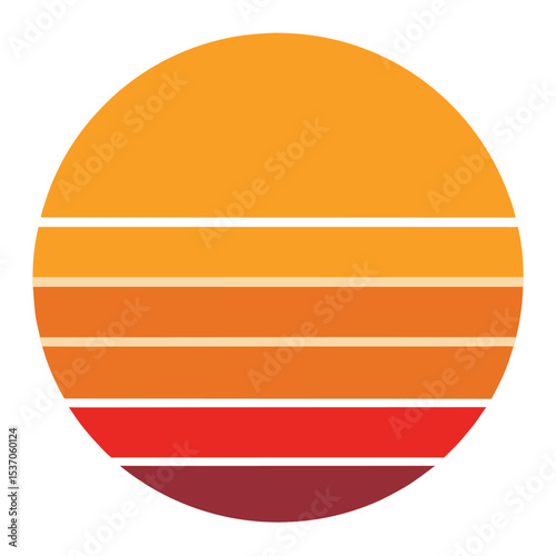 Retro Sunset Circle with Orange, Red, and Maroon Bands Design