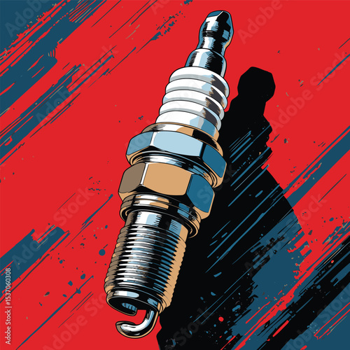 comic book style motorcycle spark plug illustration