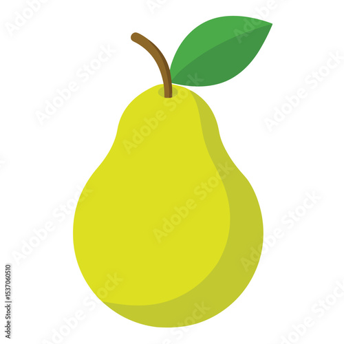 Simple Illustration of a Yellow Pear with Green Leaf and Stem on White