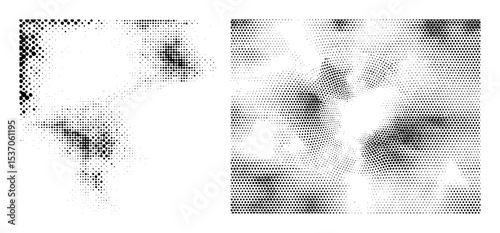 Vector Distorted face portrait composed of halftone dots.