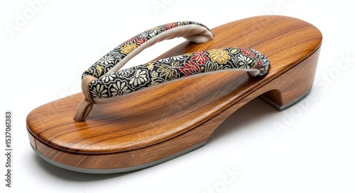 Traditional Japanese geta sandals made from wood and fabric, isolated on white background. Generative AI