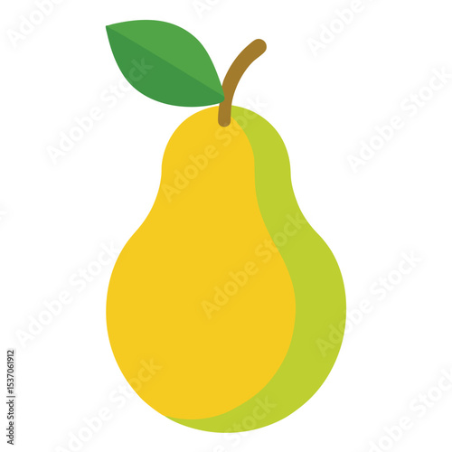 Stylized Yellow and Green Pear Fruit with Leaf and Stem Illustration