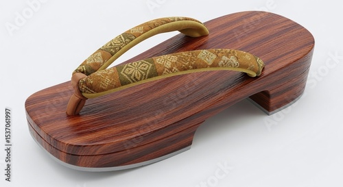 Traditional Japanese geta sandals made from wood and fabric, isolated on white background. Generative AI