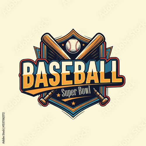 Design featuring baseball elements with crossed bats and a ball for a sports event