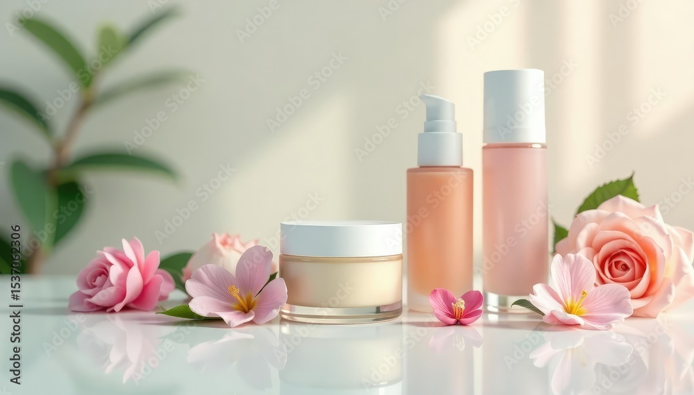 Luxurious skincare products on pristine white , design, cosmetics, white Luxurious skincare products on pristine white , design, cosmetics, white