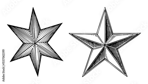 Vector Two detailed five-pointed stars showcase distinct art styles.