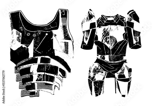 Vector Futuristic armor components with geometric shapes.