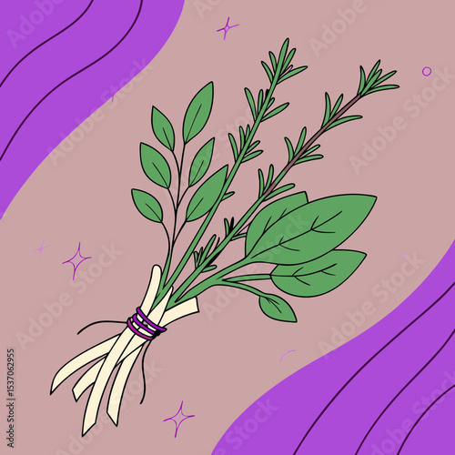 Bundle of Herbs Including Rosemary and Thyme