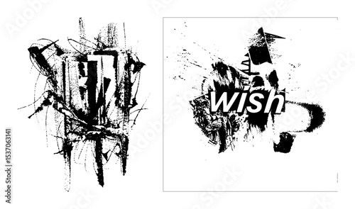 Vector Abstract typographic designs with story and wish text elements.