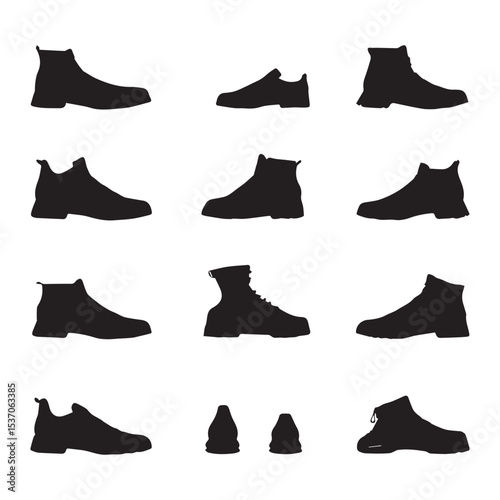 Diverse Footwear Collection A Study of Shoe Styles in Black Silhouette Form silhouette assortment shoe