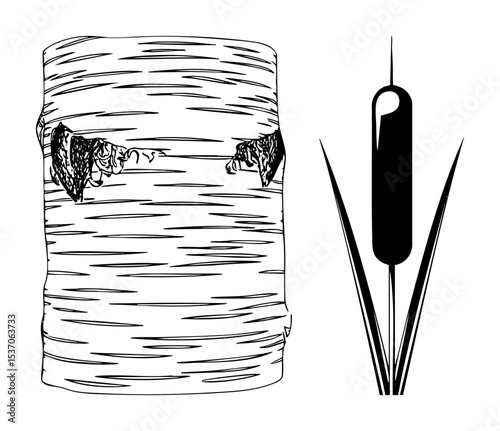 Vector Bees on birch and cattail