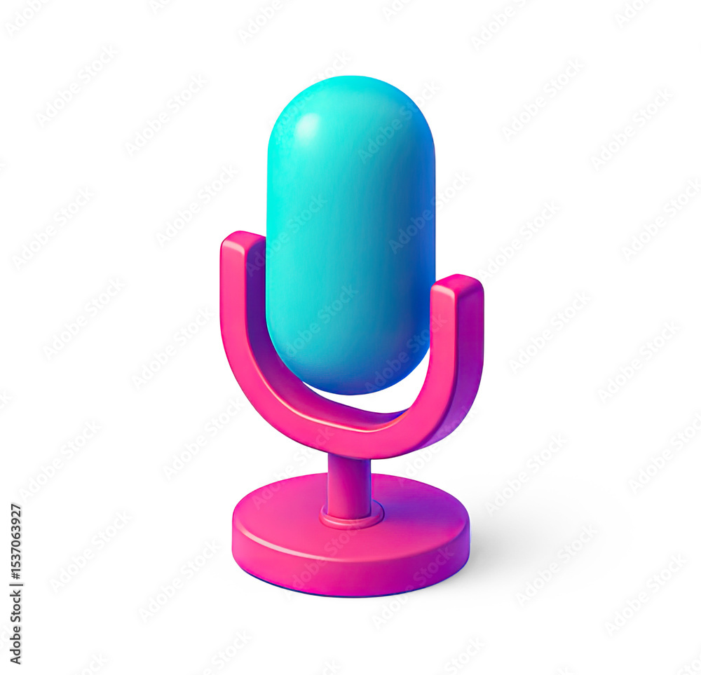 A vibrant, colorful 3D rendering of a microphone with a blue and pink color scheme, set against a transparent background A vibrant, colorful 3D rendering of a microphone with a blue and pink color scheme, set against a transparent background