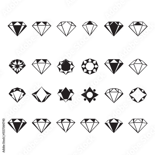Collection of Twenty One Diamond Shape Variations in Black and White Silhouette Style silhouette collection