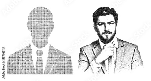 Vector Professional men in suits illustrated with dotted lines.