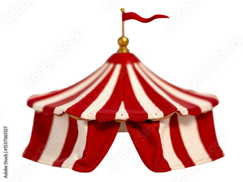 Red and white striped circus tent isolated on transparent background