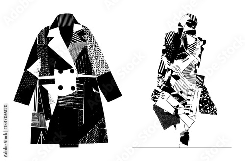 Vector Stylized fashion figures showcase modern apparel designs in vector .