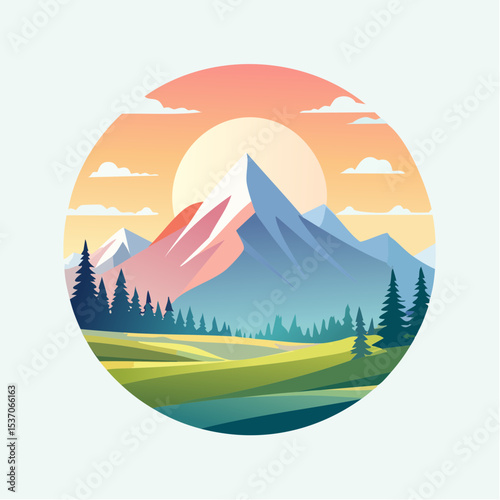 landscape with mountains and sun