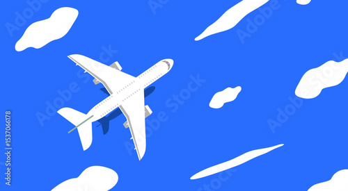 Airplane Flying Over the Sea, Scenic Travel and Adventure Illustration with Ocean View