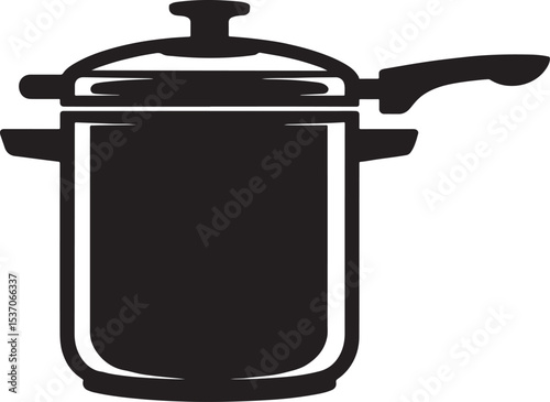Black and white icon of a cooking pot with lid