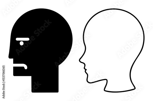 Vector Contrasting Profile Silhouettes: Black and White Human Heads