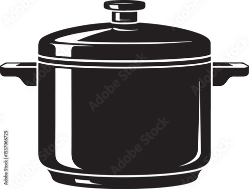 Black and white illustration of a stock pot
