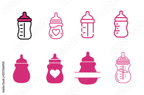 Cute Baby Bottle Icon Set
