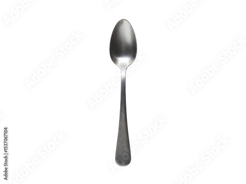 Single silver teaspoon isolated on transparent background