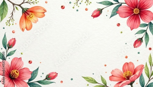 Delicate watercolor floral pattern on textured paper, leaves, textile