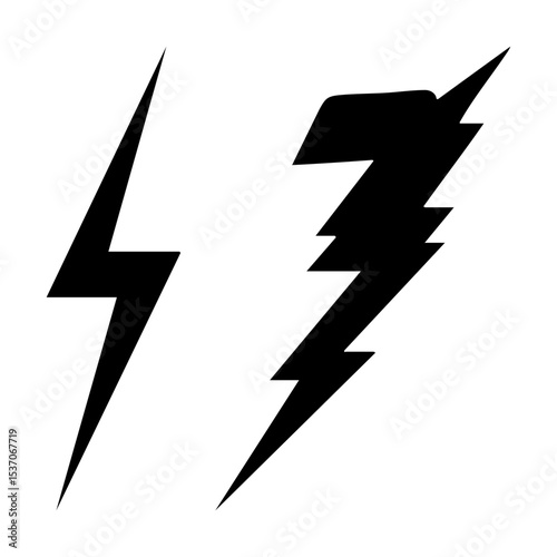 Vector Two black lightning bolt illustrations depict energy and power.