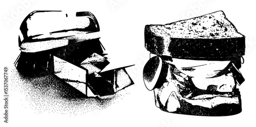 Vector Two stylized figures wear bread as hats in a .