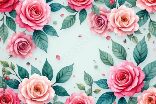 Delicate watercolor roses and leaves, repeating seamlessly , elegant, art, textile