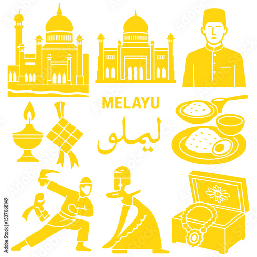 vector isolated yellow color brunei traditional cultural symbols