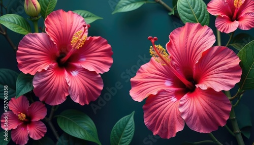 Bold vibrant hibiscus & exotic blooms, tropical vibe, repeat, colorful