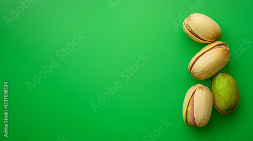 pistachio nuts on green background