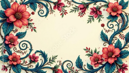 Intricate paisley floral pattern, swirling vines & blossoms , seamless, beauty, print