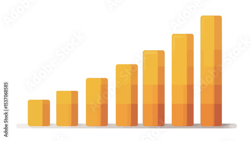 An illustration of an ascending bar graph composed of seven gold-colored bars against a white background.  The bars are rectangular prisms with a slightly textured appearance