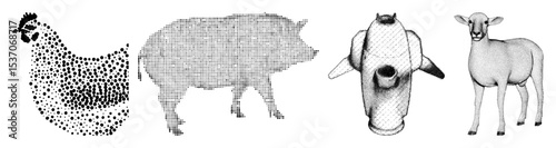 Vector Farm animals featuring a rooster pig horse and goat.
