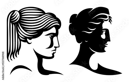 Vector Elegant profile portraits of a woman and a man in a classic style.
